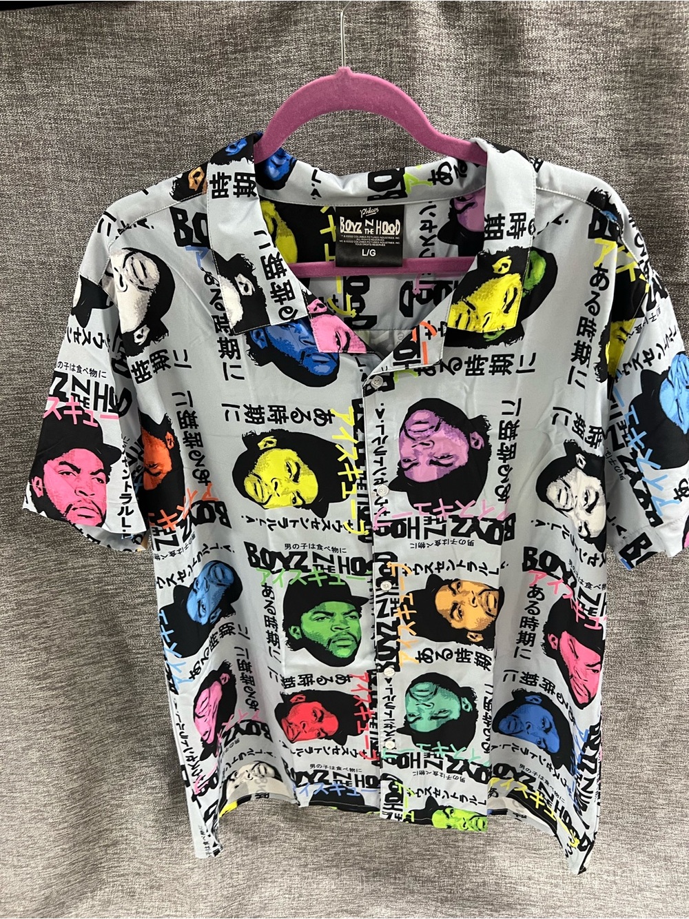 Boyz N The Hood Graphic Button-Up Shirt in Multi Neon Faces